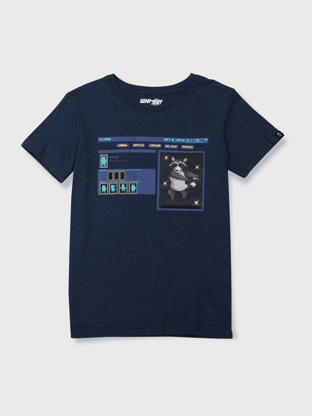 gini and jony boys navy blue printed t-shirt