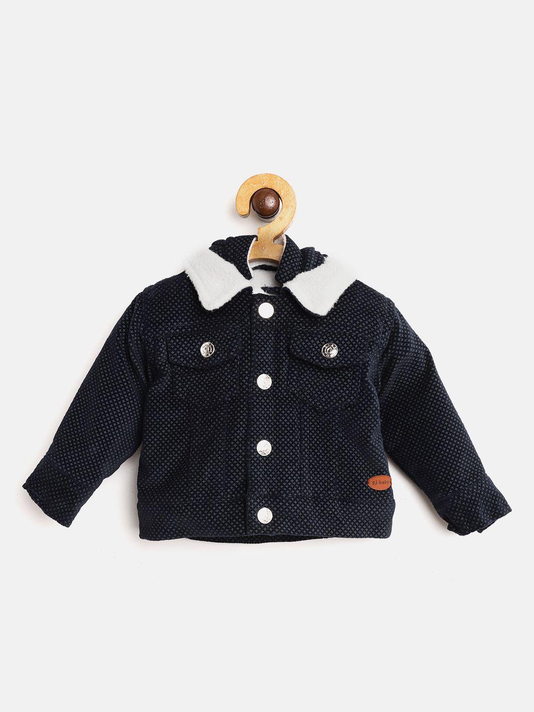 gini and jony boys navy blue printed tailored jacket with detachable hood
