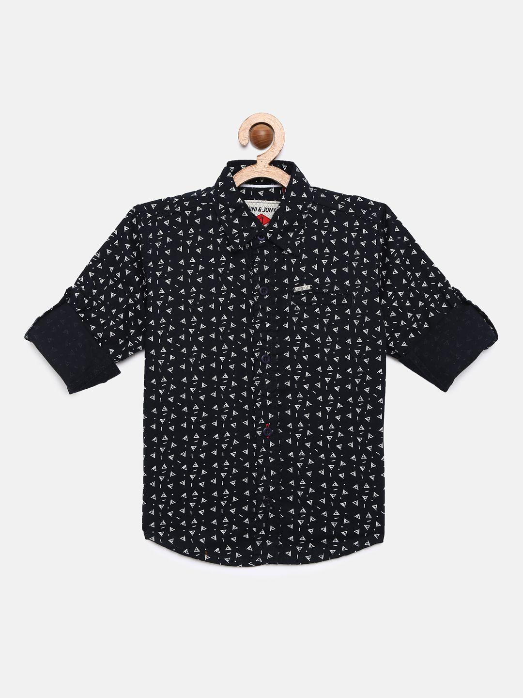 gini and jony boys navy blue regular fit printed casual shirt