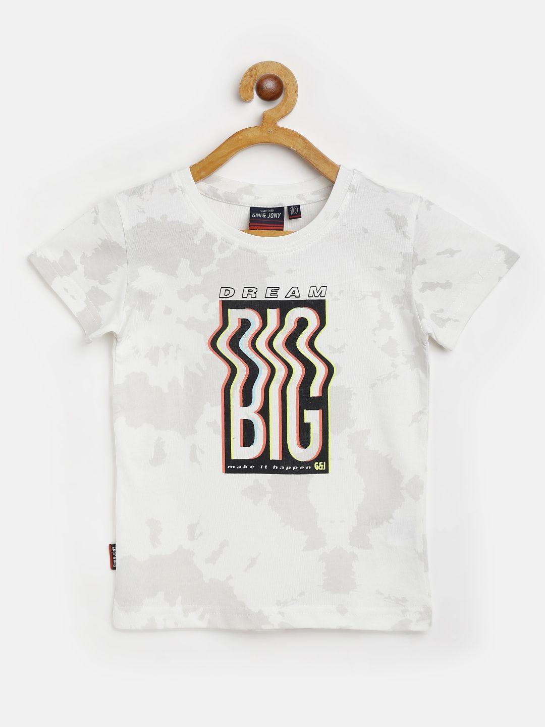 gini and jony boys off-white & black pure cotton typography printed t-shirt