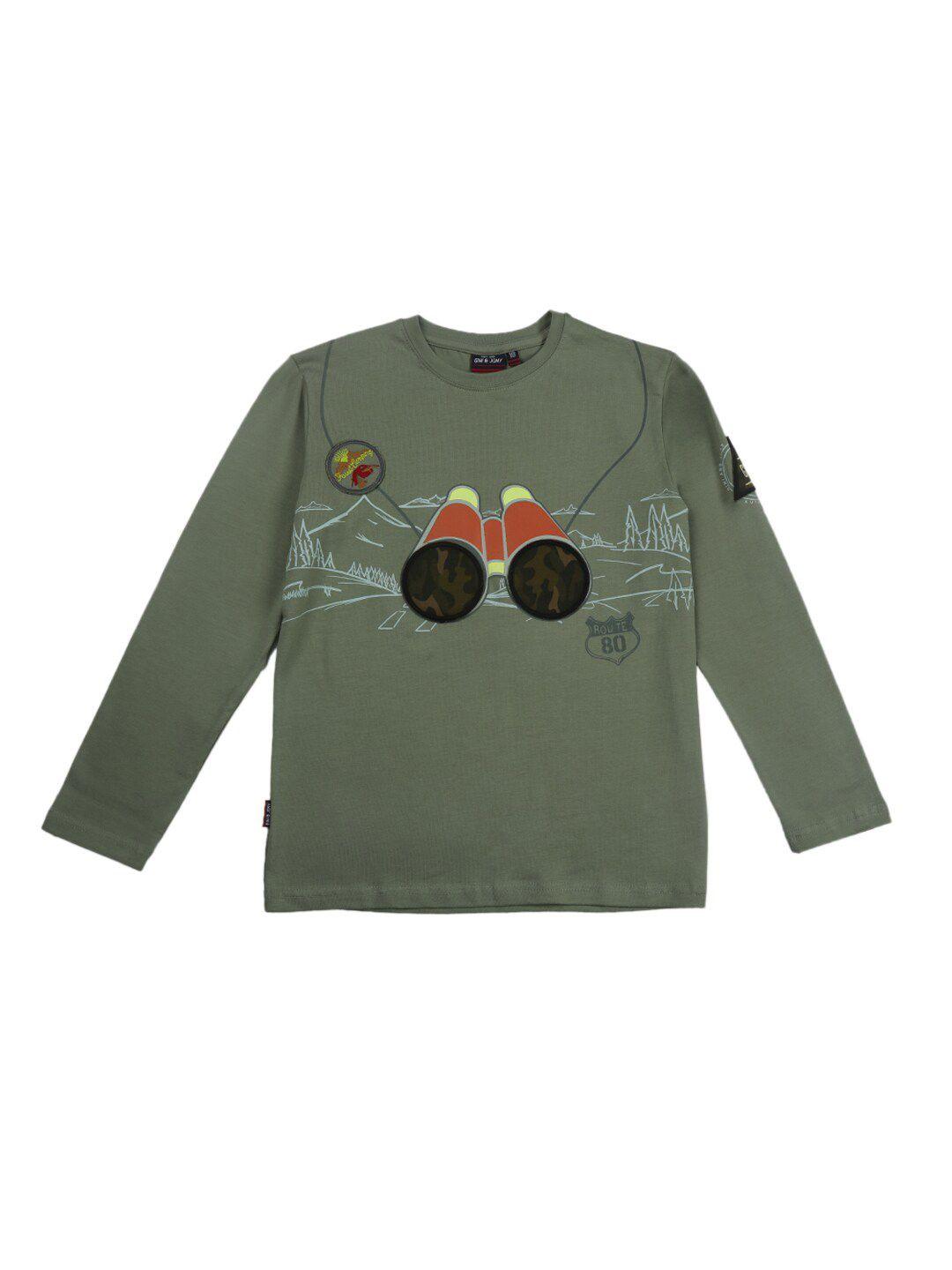 gini and jony boys olive green printed t-shirt