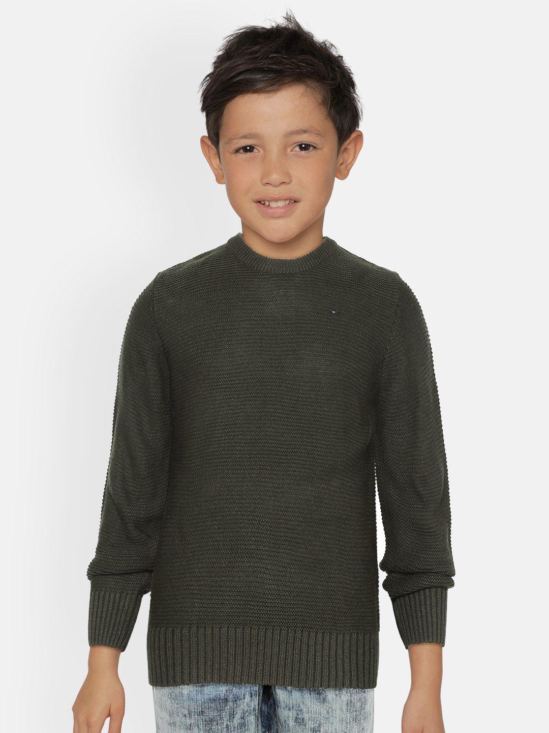 gini and jony boys olive green solid acrylic sweater