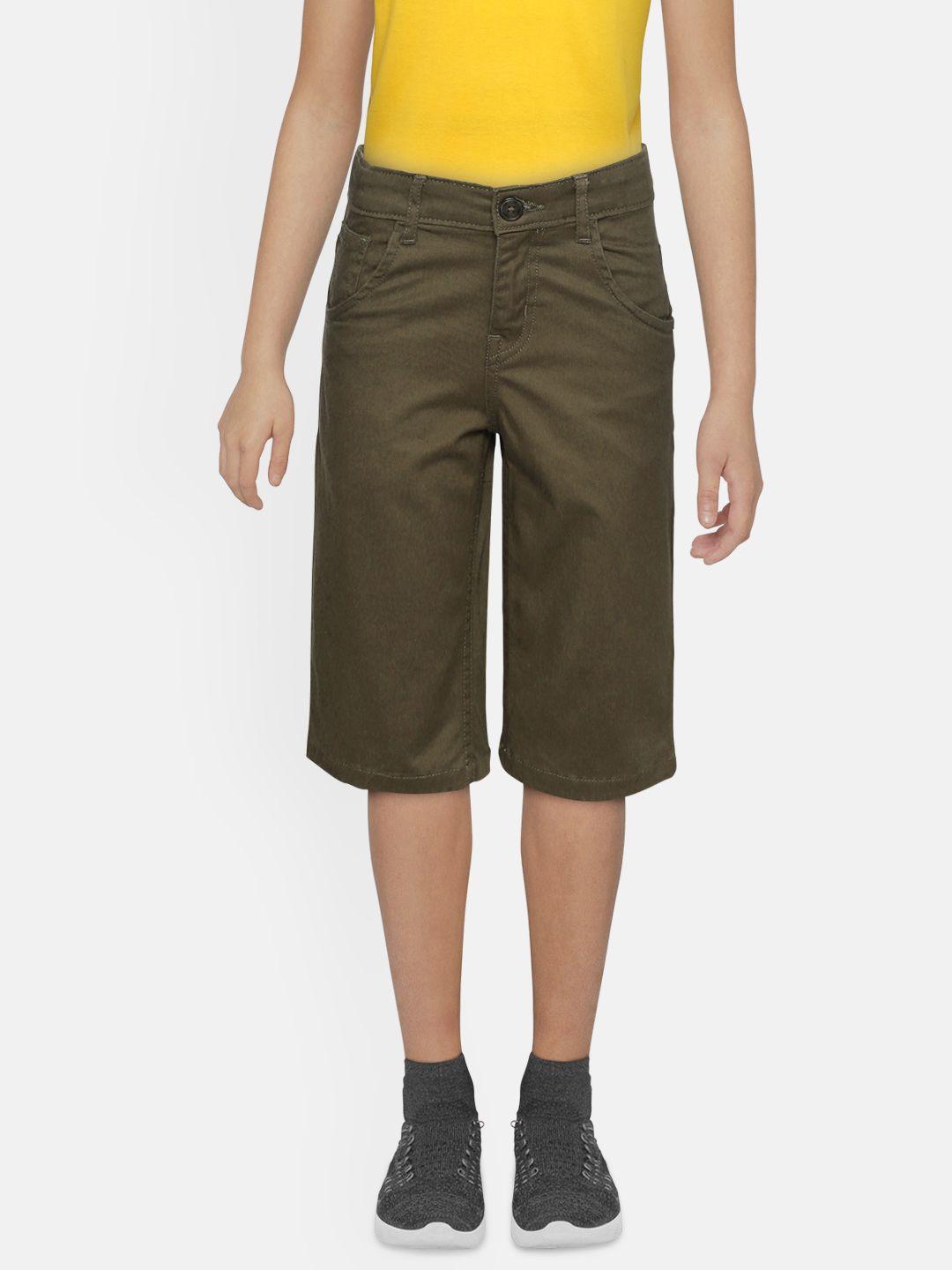 gini and jony boys olive green solid classic fit stretchable regular shorts