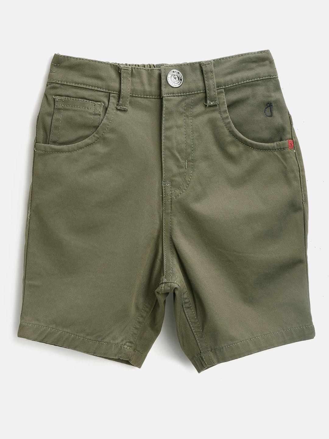 gini and jony boys olive green solid regular fit shorts