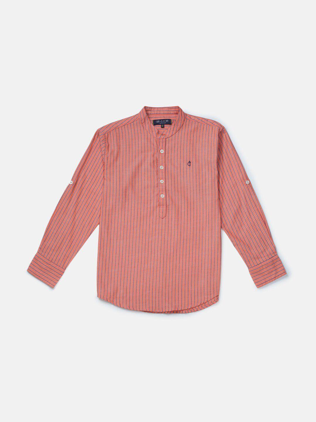 gini and jony boys orange classic striped casual shirt