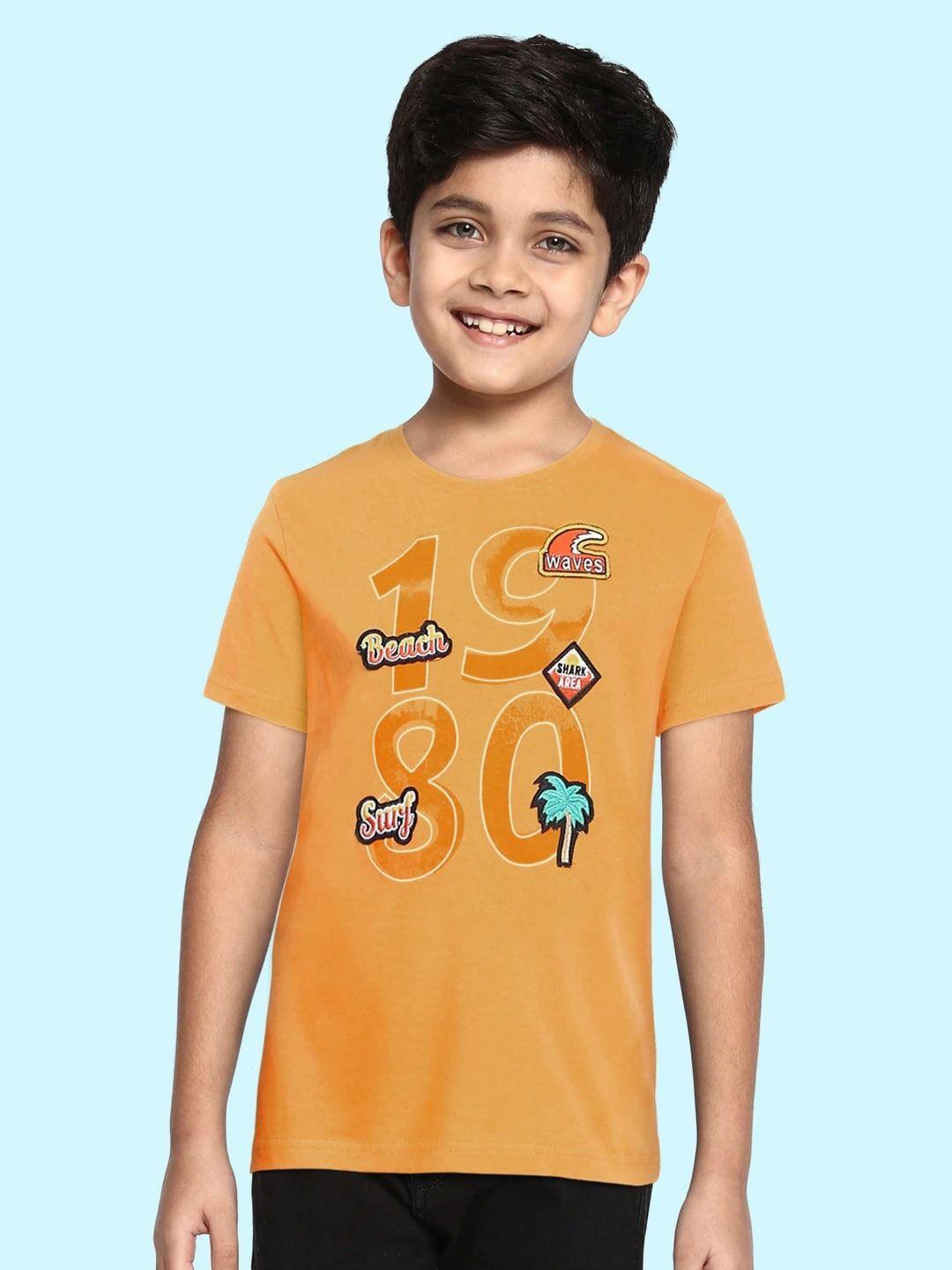 gini and jony boys orange printed applique pure cotton t-shirt