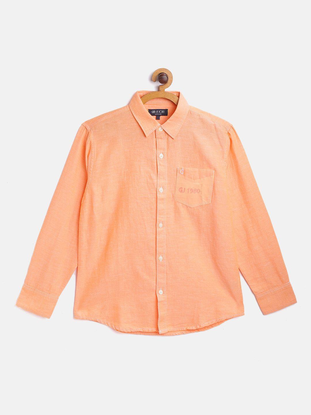 gini and jony boys orange regular fit solid casual cotton shirt