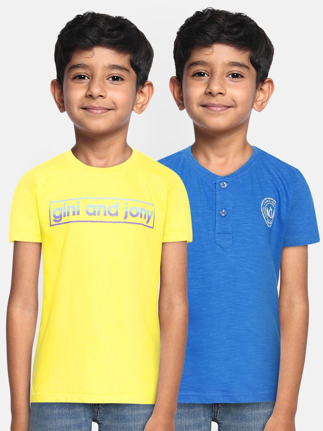 gini and jony boys pack of 2 pure cotton round neck t-shirts