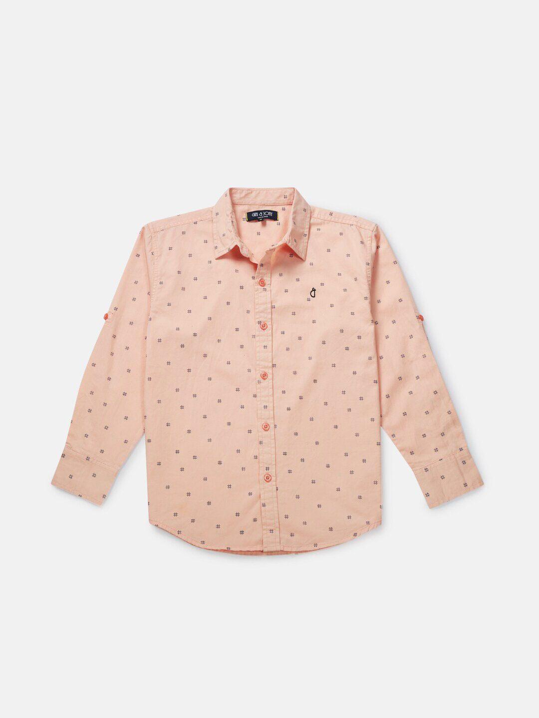 gini and jony boys peach-coloured printed casual shirt