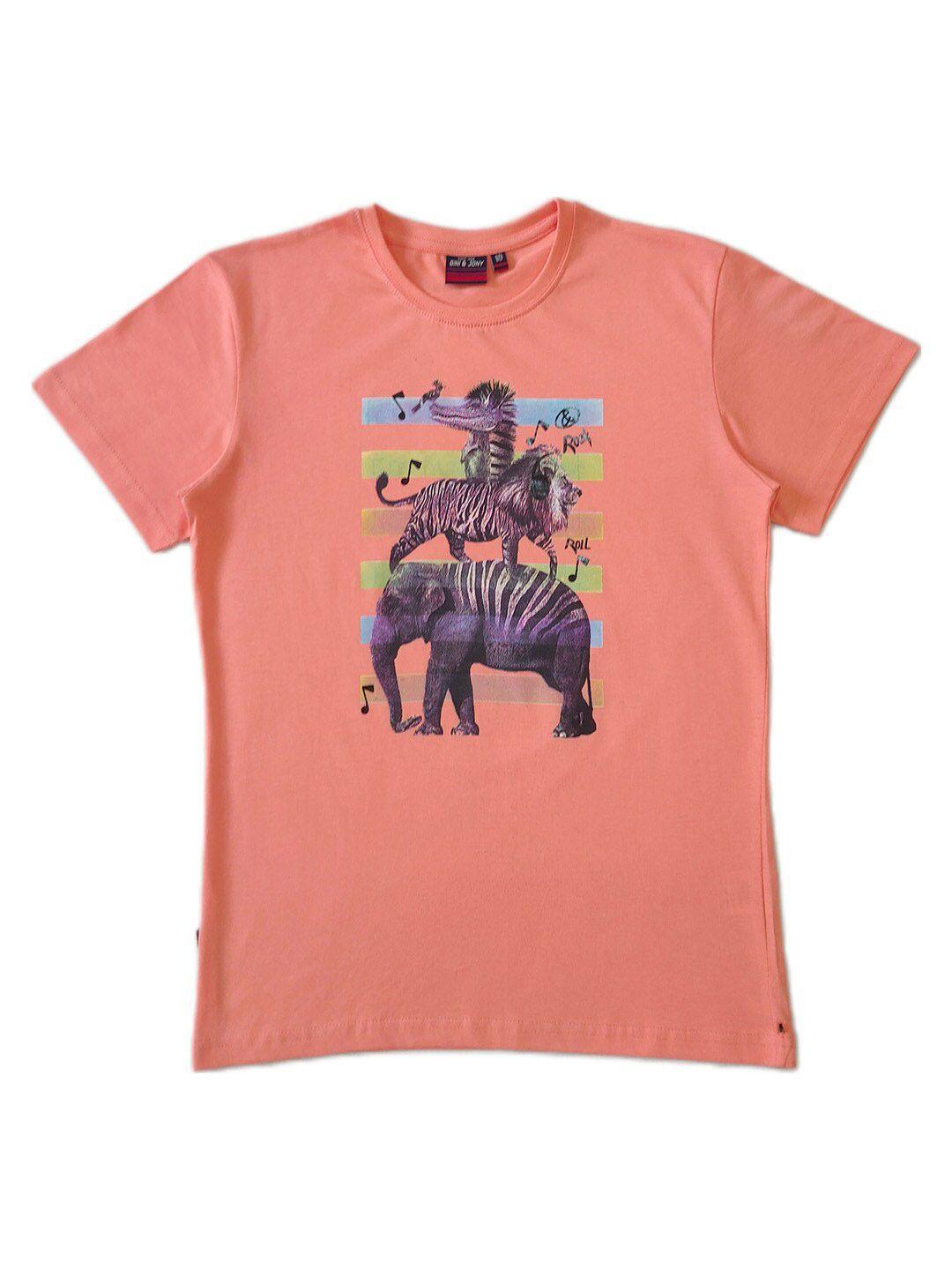 gini and jony boys peach-coloured printed t-shirt