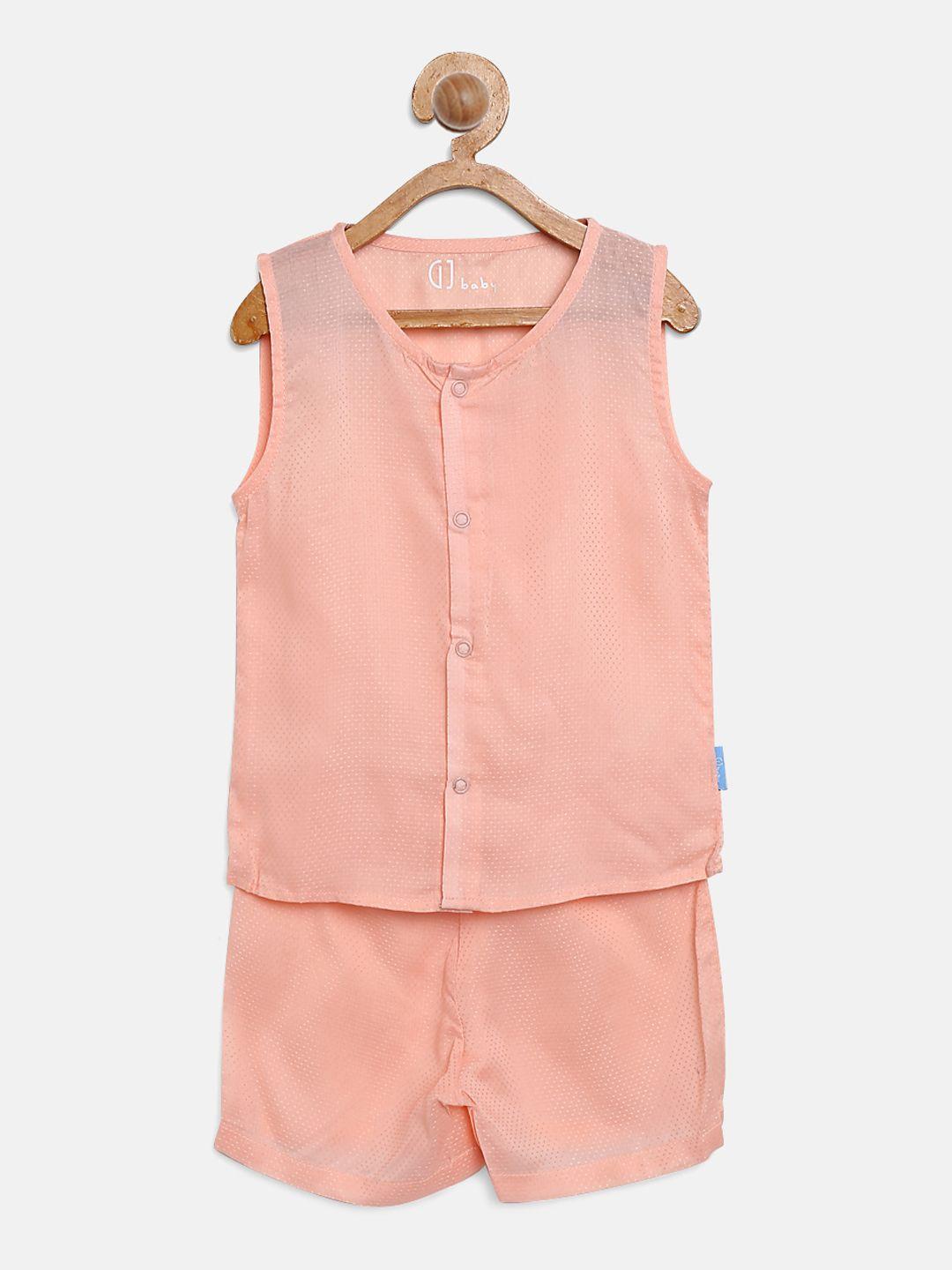 gini and jony boys peach-coloured self design shirt with shorts