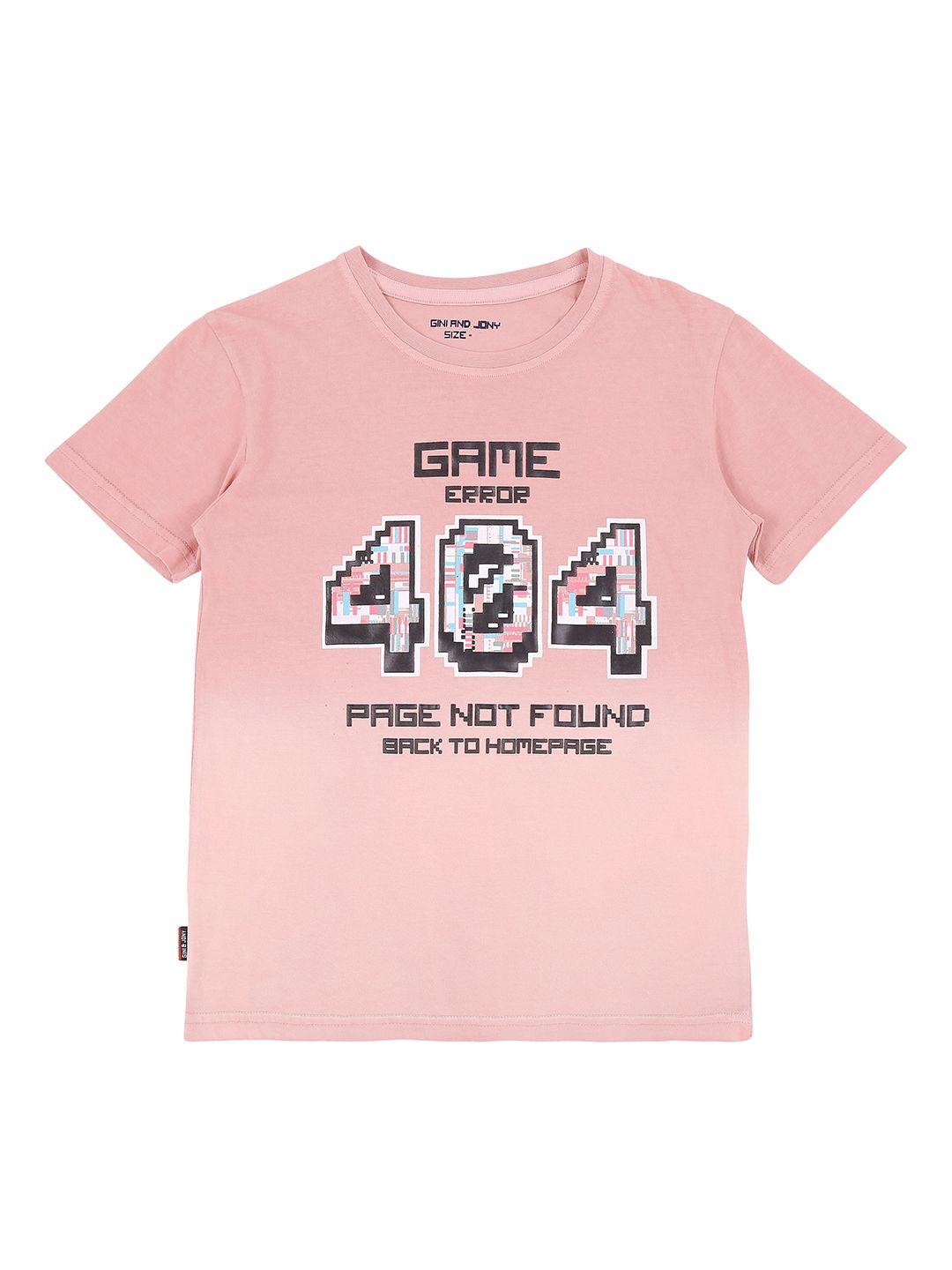 gini and jony boys pink printed round neck t-shirt