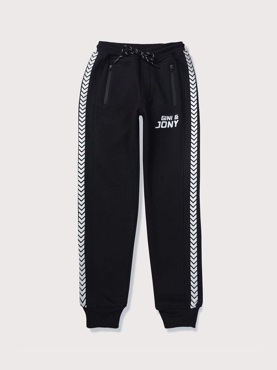 gini and jony boys printed regular fit mid-rise cotton track pants