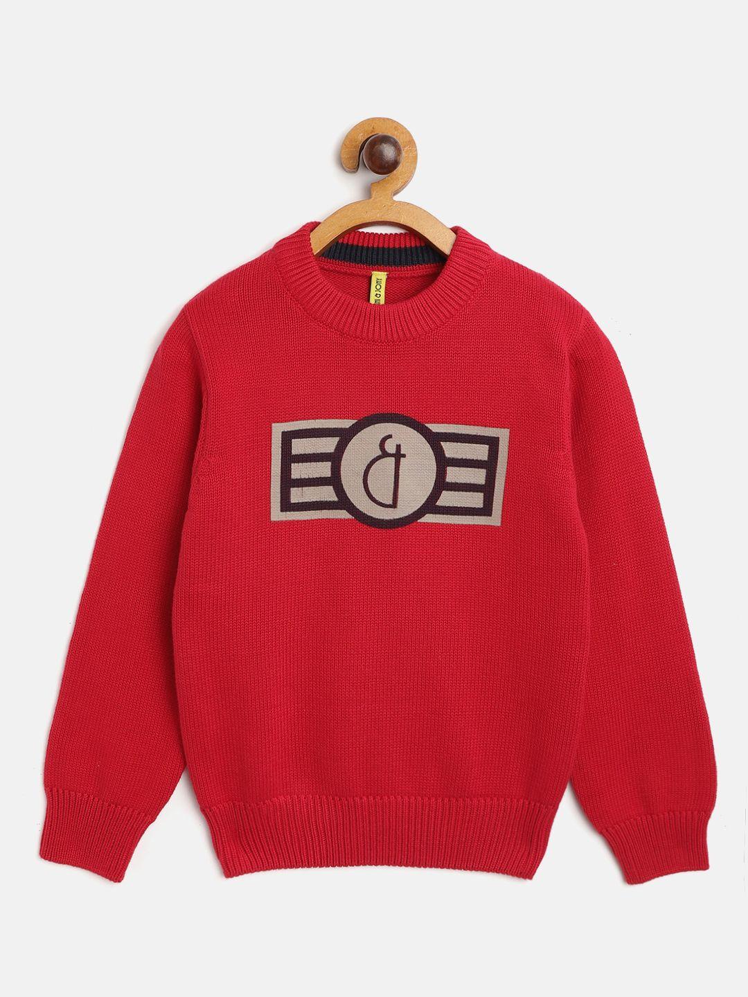 gini and jony boys red & black pure cotton brand logo print pullover