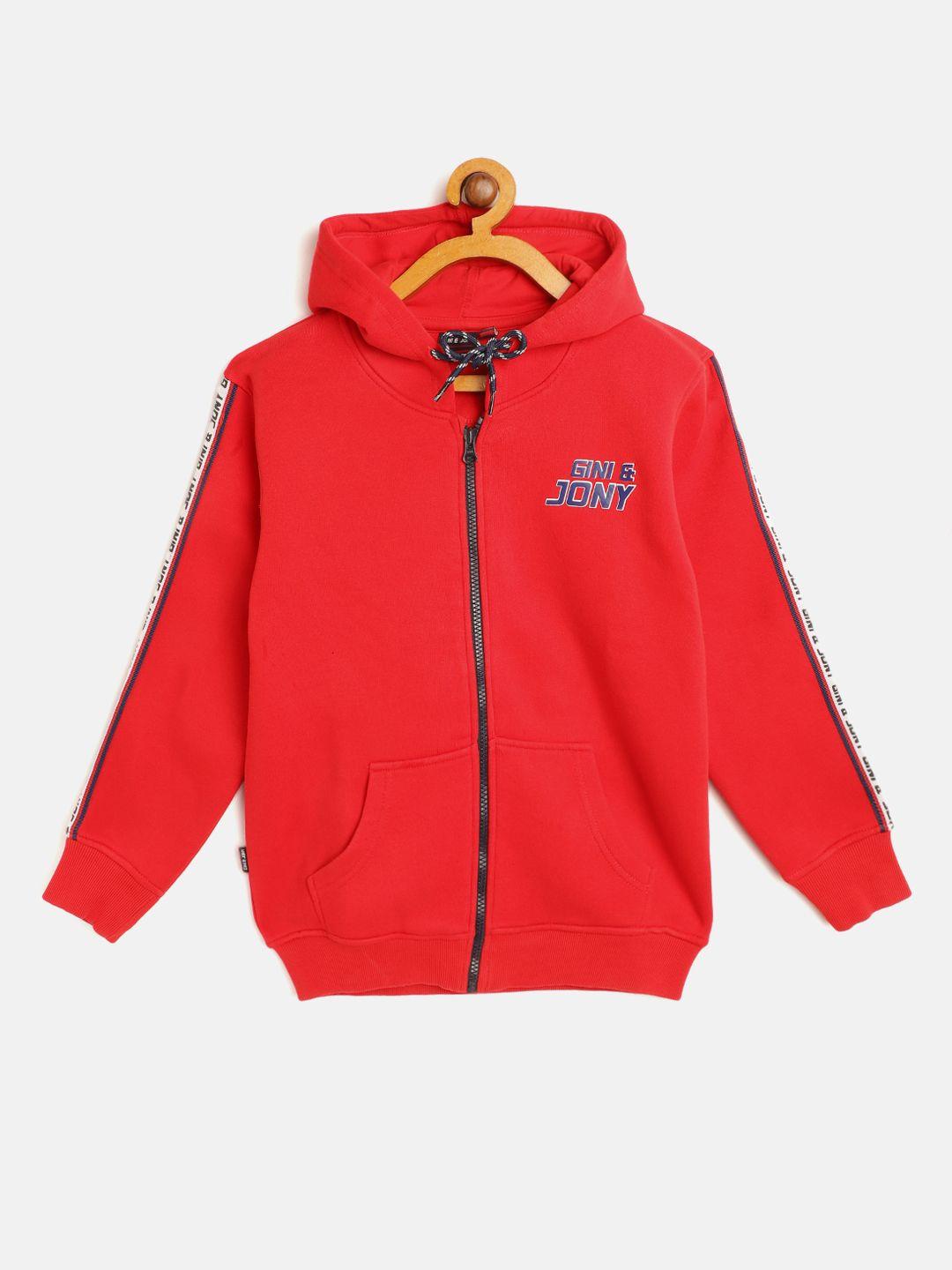 gini and jony boys red cotton hooded sweatshirt