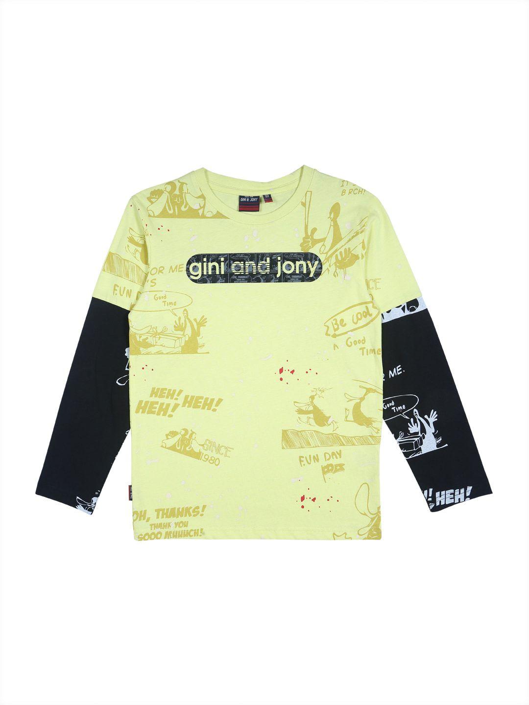 gini and jony boys round neck long sleeves conversational printed cotton t-shirt