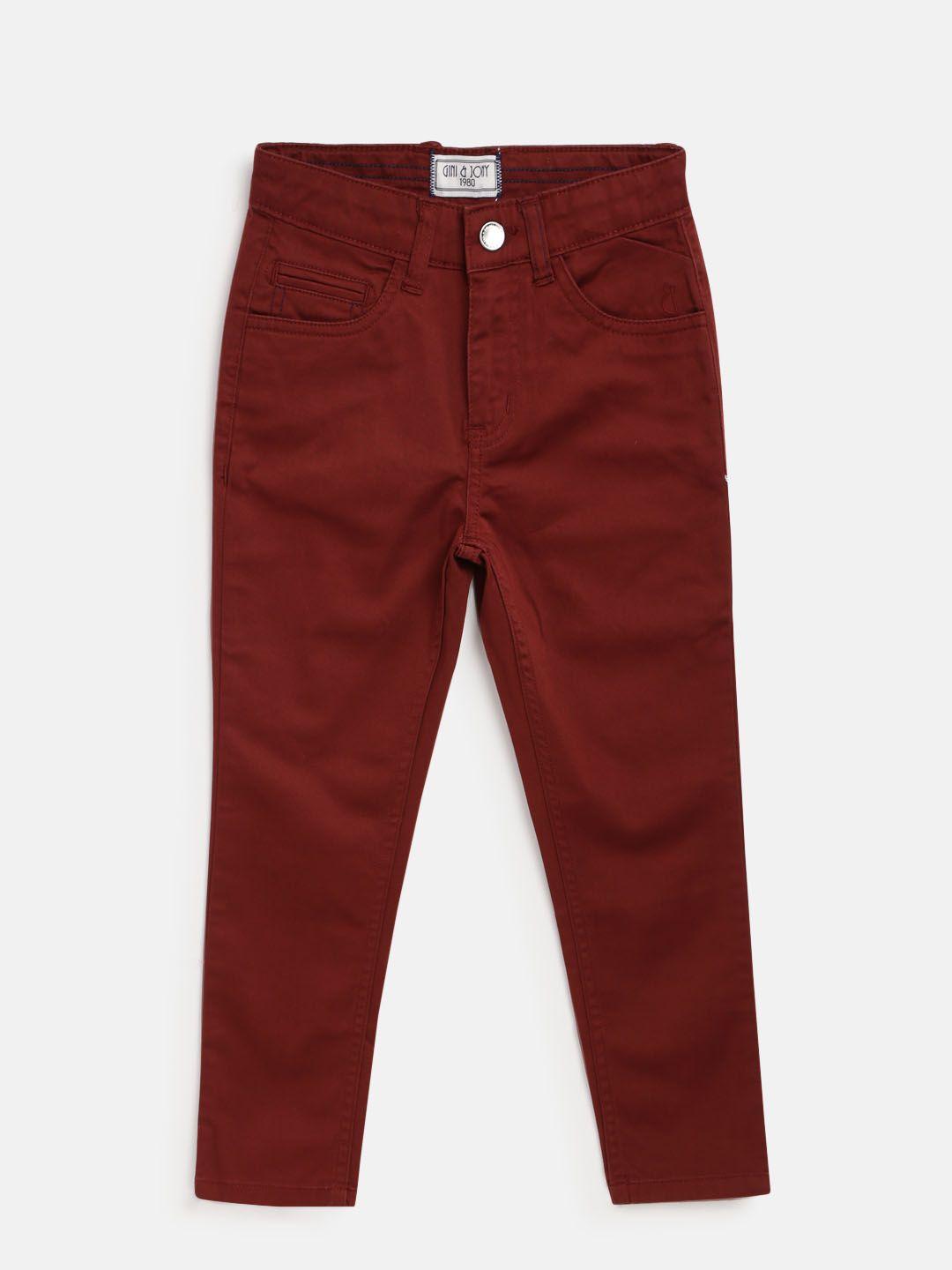 gini and jony boys rust red slim fit solid chinos