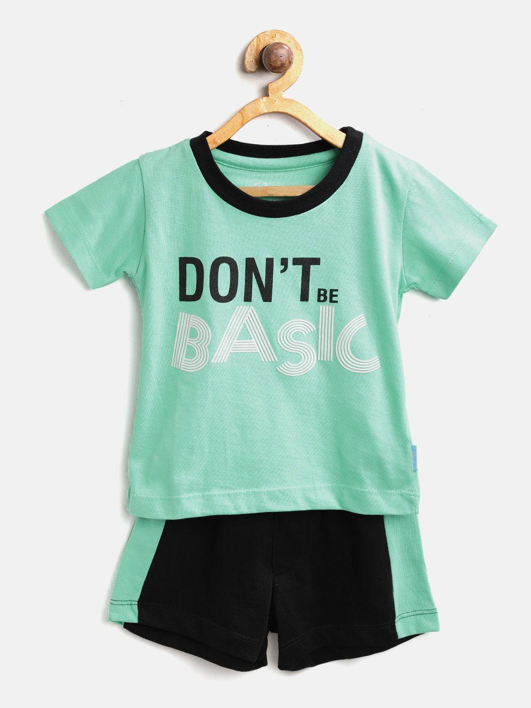 gini and jony boys sea green & black printed t-shirt with shorts