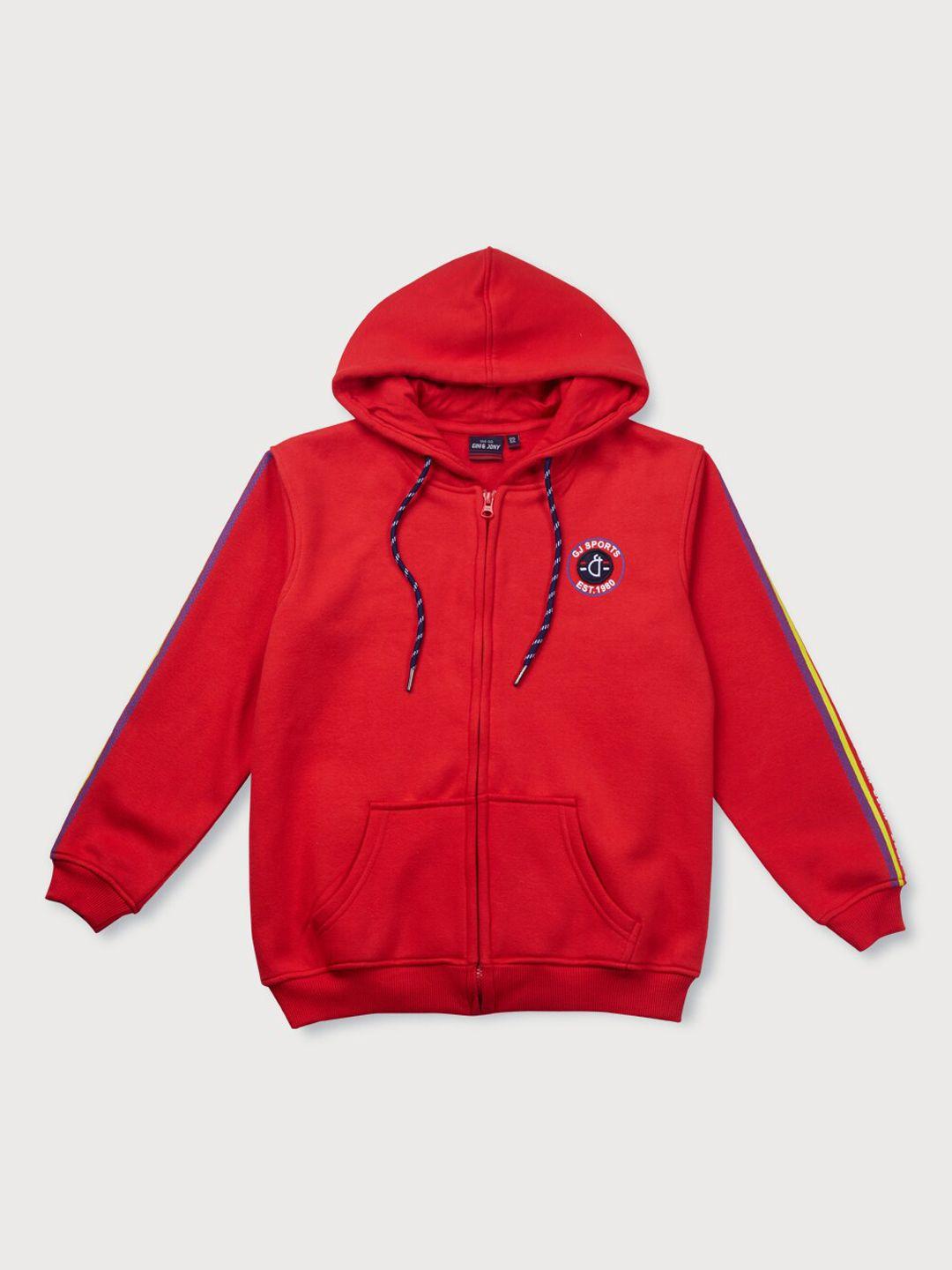 gini and jony boys solid fleece hooded bomber jacket