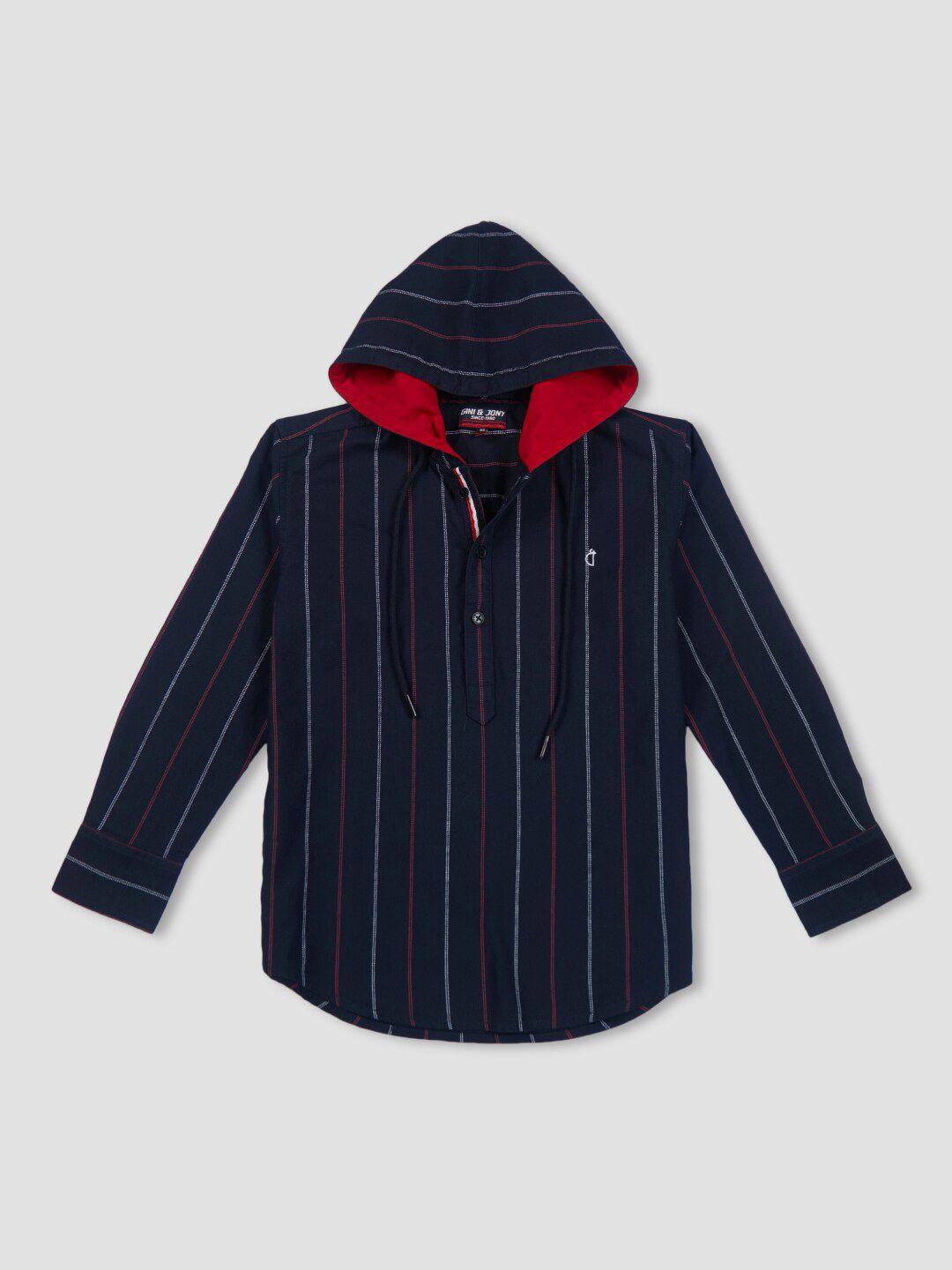 gini and jony boys striped hooded casual cotton shirt