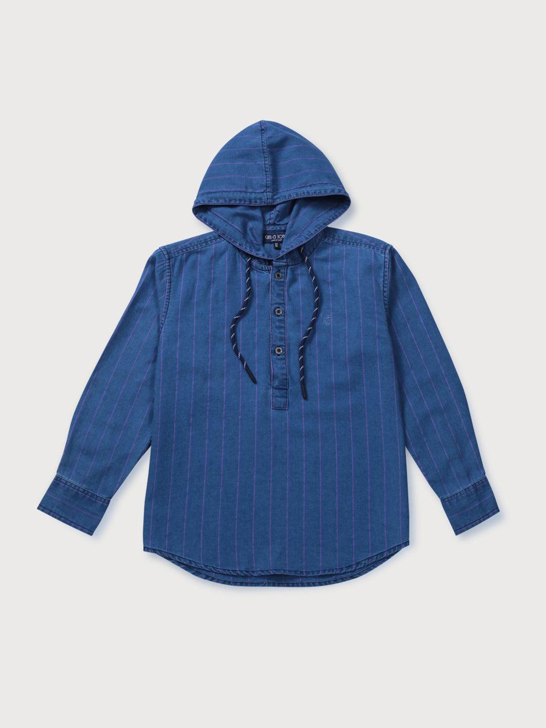 gini and jony boys striped hooded cotton casual shirt