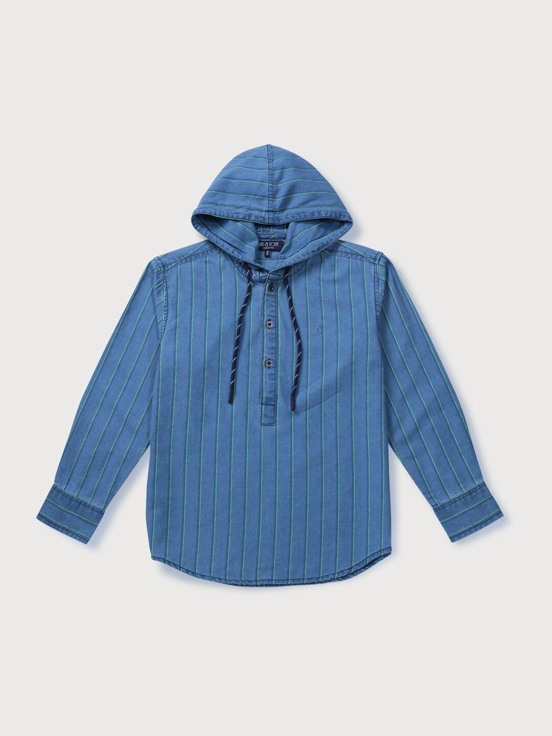 gini and jony boys striped hooded cotton casual shirt