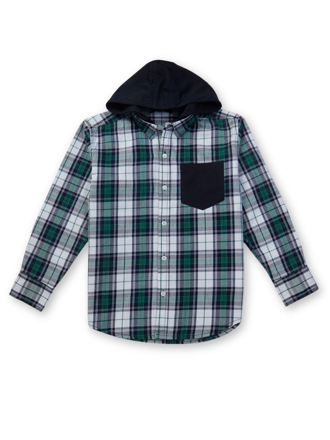 gini and jony boys tartan checked hooded casual cotton shirt