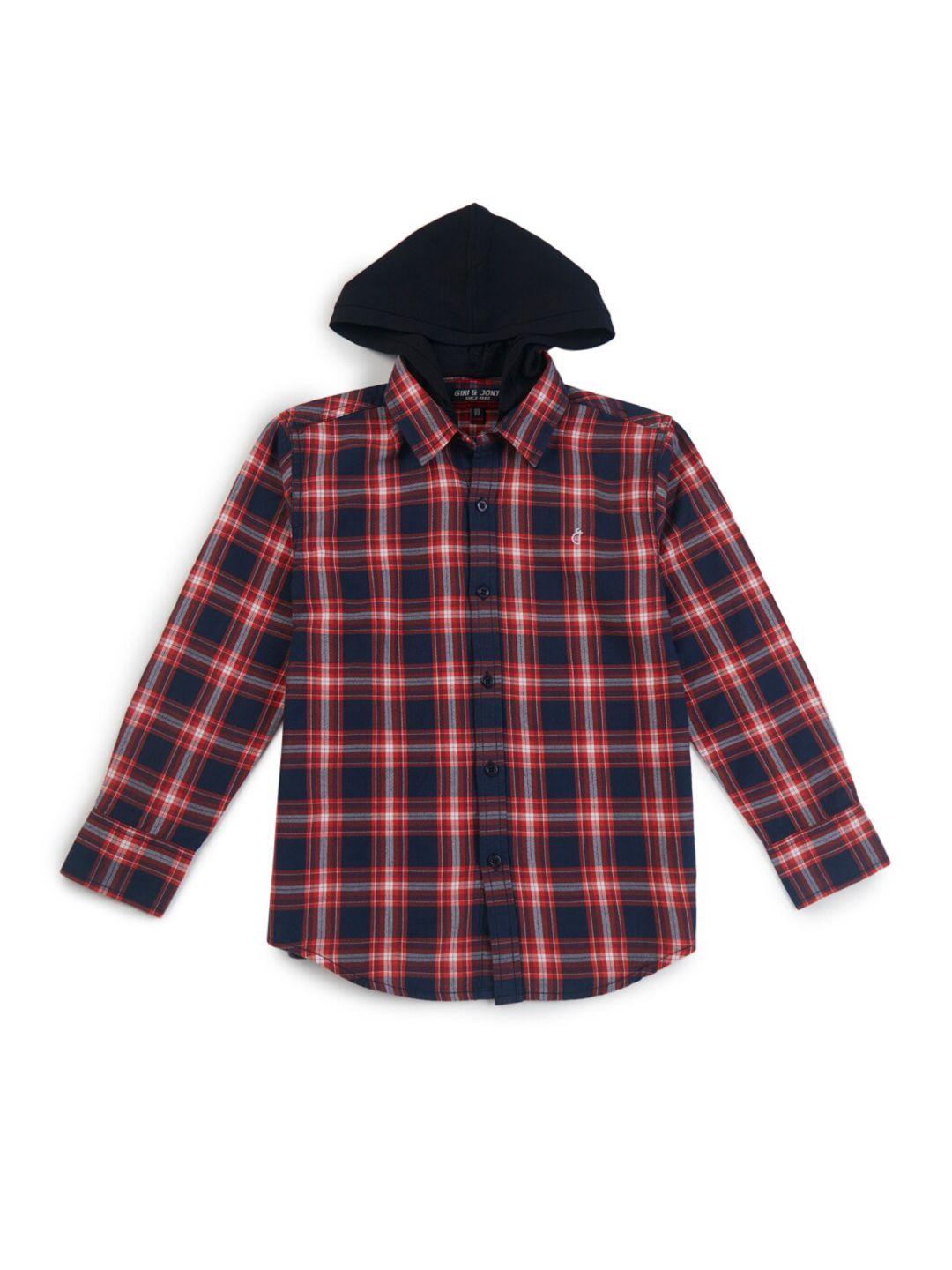 gini and jony boys tartan checks hooded cotton casual shirt