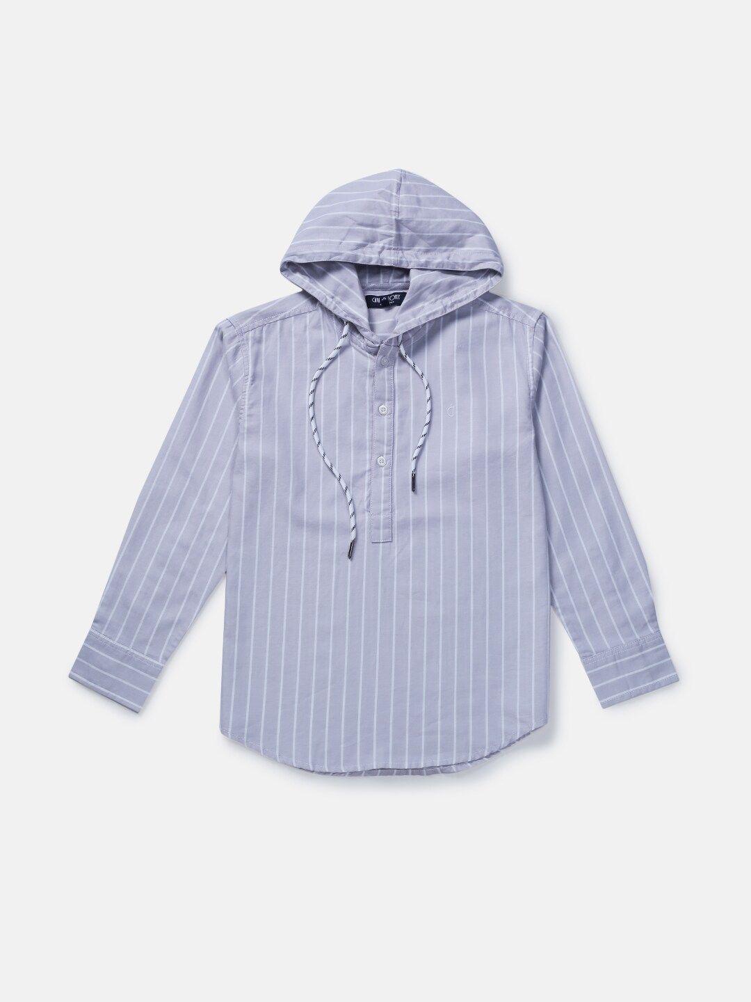 gini and jony boys vertical striped hooded cotton casual shirt