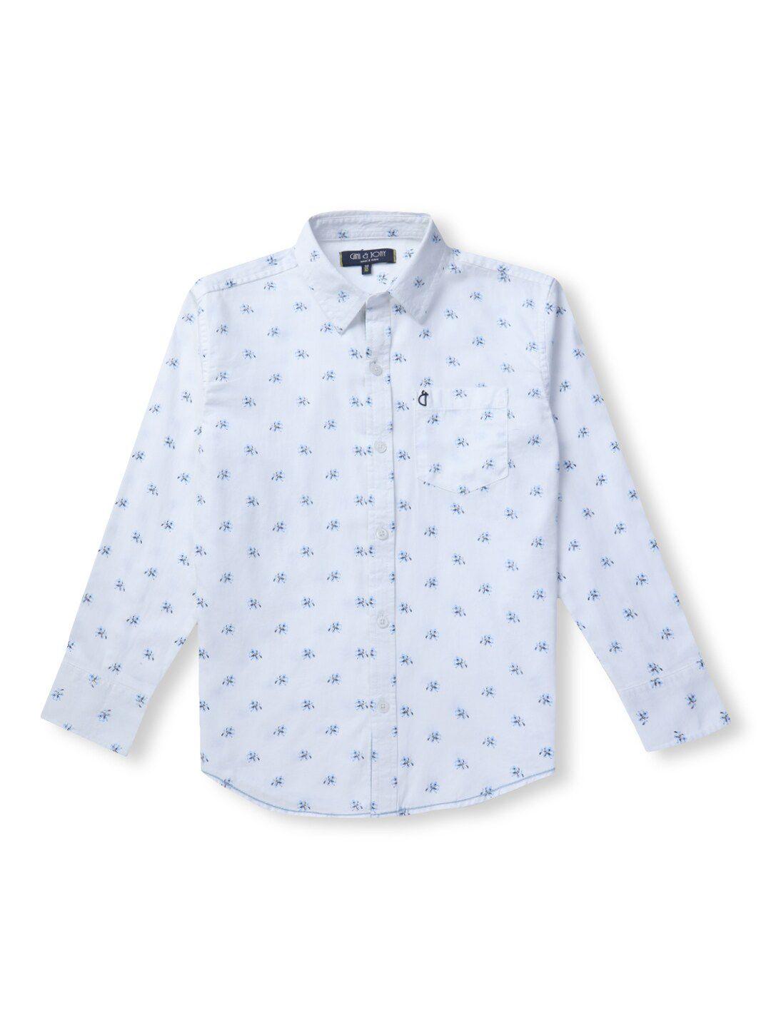 gini and jony boys white printed casual shirt