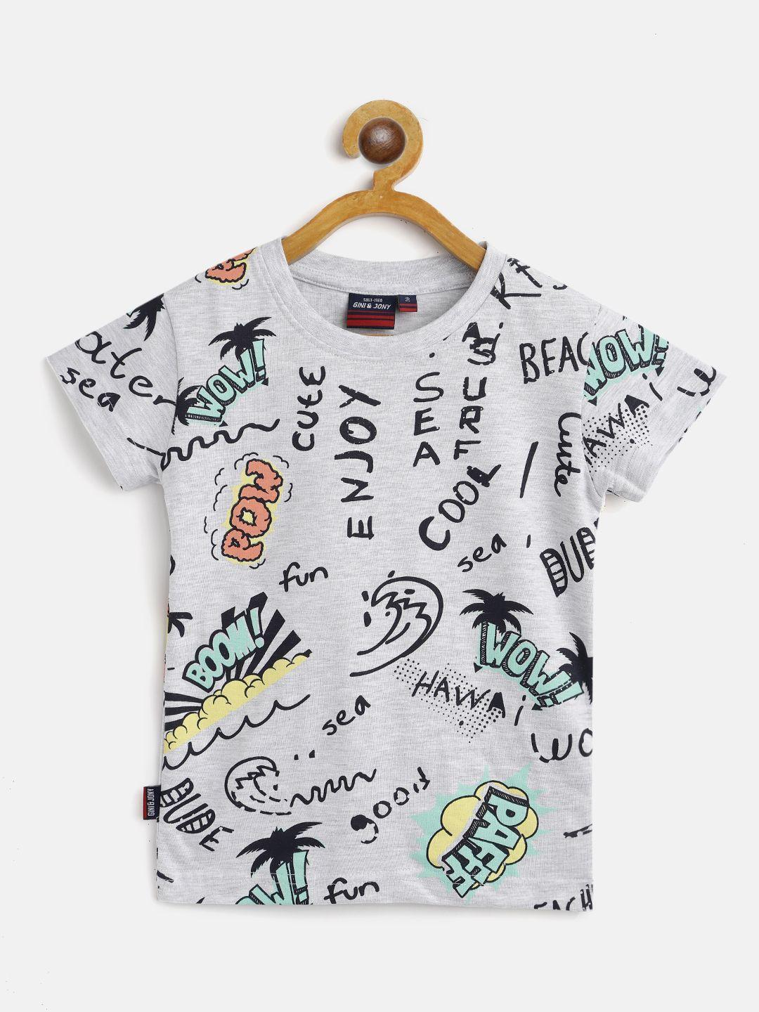 gini and jony boys white printed t-shirt