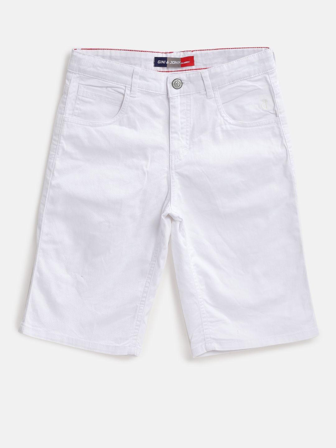 gini and jony boys white solid regular fit shorts