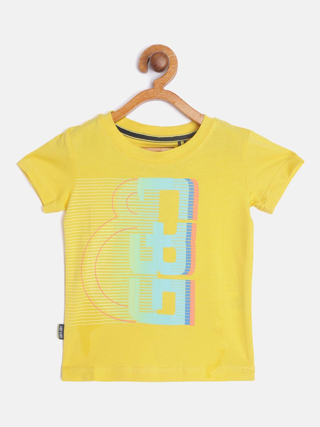 gini and jony boys yellow & blue brand logo print t-shirt