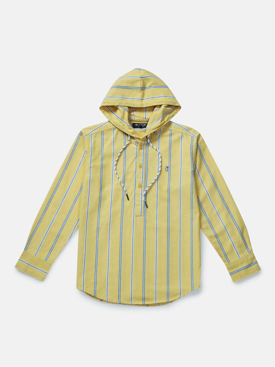 gini and jony boys yellow classic striped hooded casual shirt
