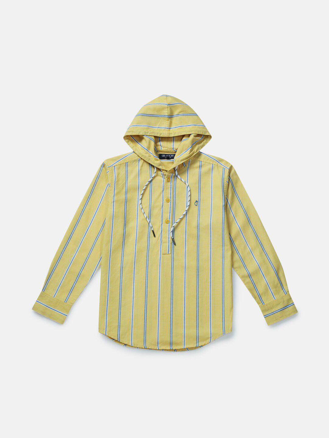 gini and jony boys yellow classic striped hooded casual shirt