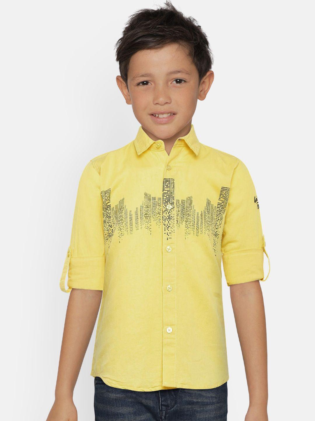 gini and jony boys yellow regular fit printed casual shirt