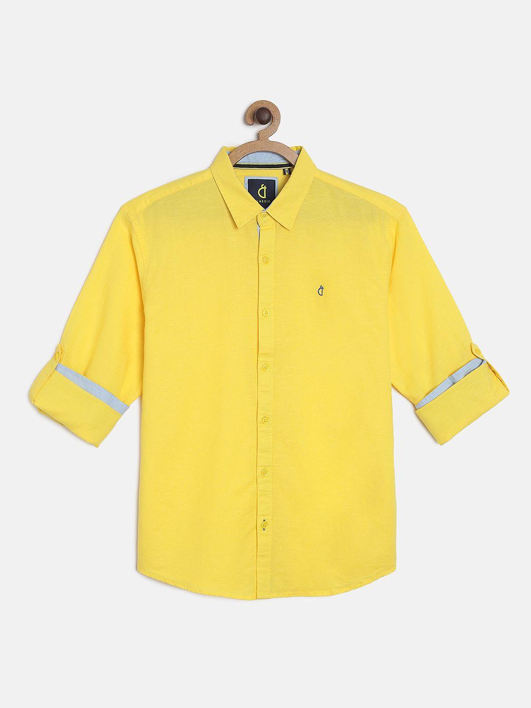 gini and jony boys yellow regular fit solid casual shirt