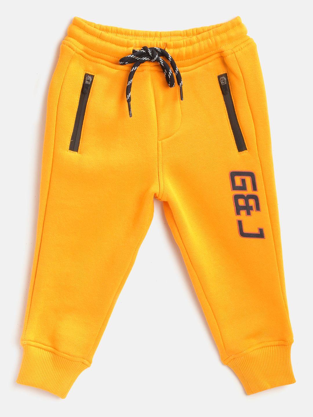 gini and jony boys yellow solid fleece lined knitted pure cotton joggers