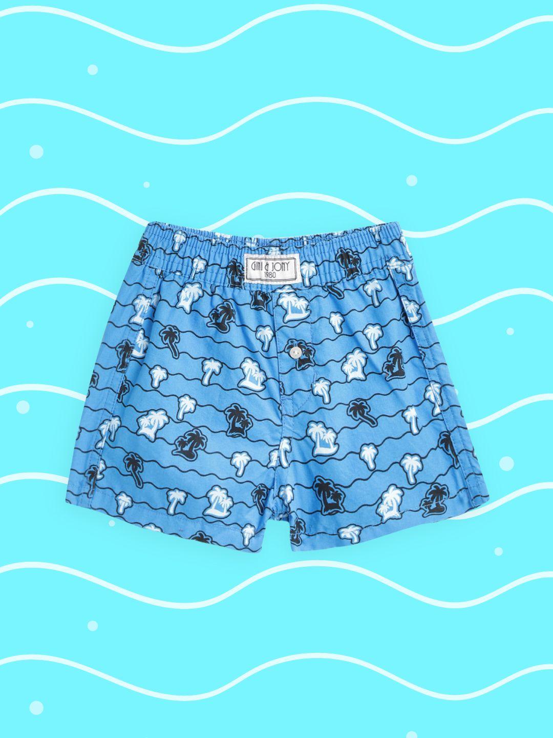 gini and jony infant boys blue & white pure cotton printed boxers 121246524581