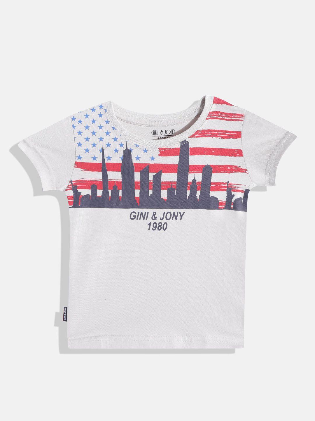 gini and jony infant boys grey & red striped pure cotton t-shirt