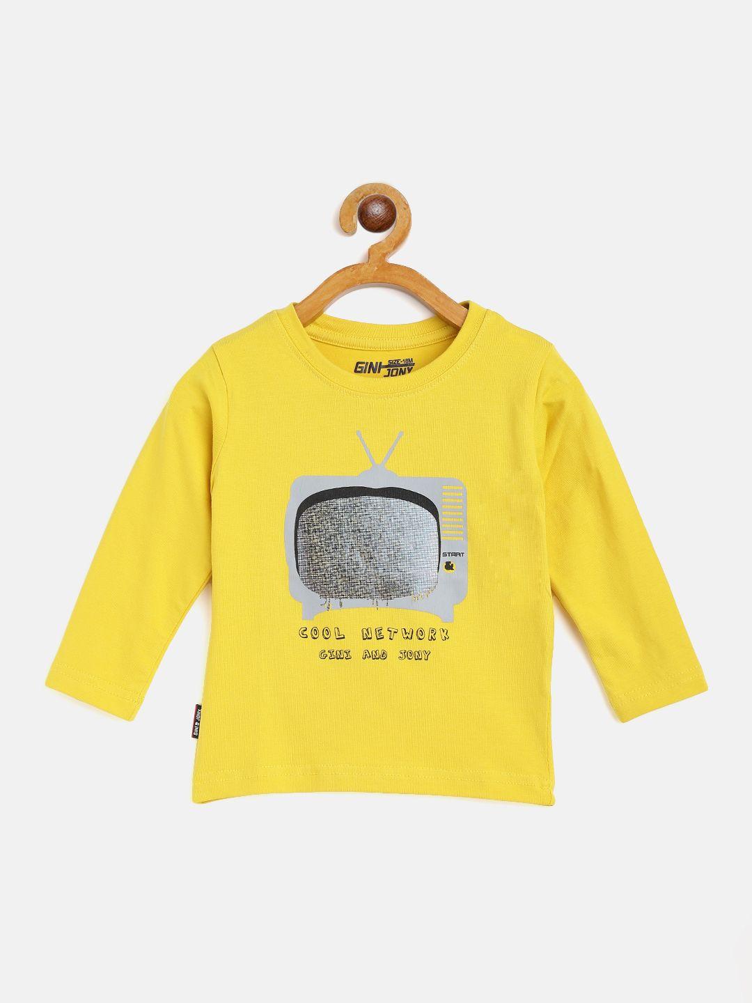 gini and jony infant boys mustard yellow & grey graphic print t-shirt