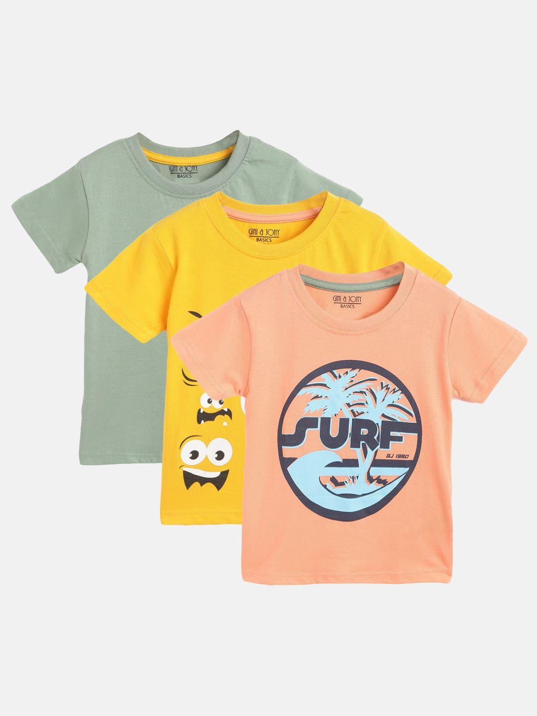 gini and jony infant boys pack of 3 graphic print cotton t-shirts