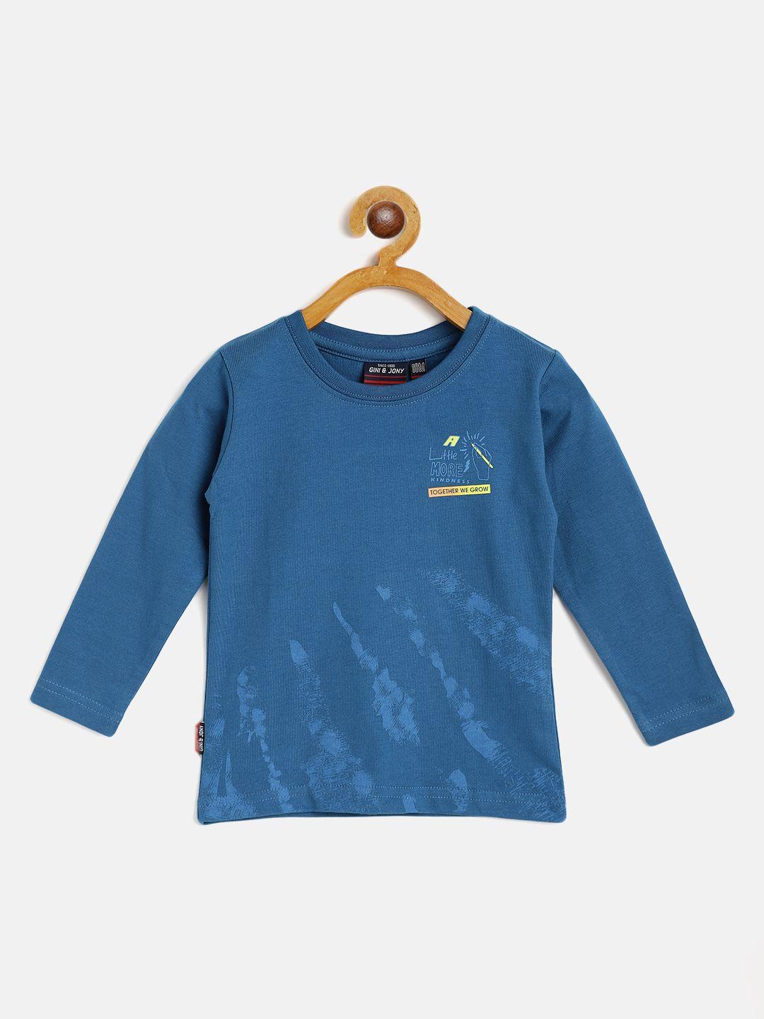 gini and jony infant boys teal blue cotton printed t-shirt