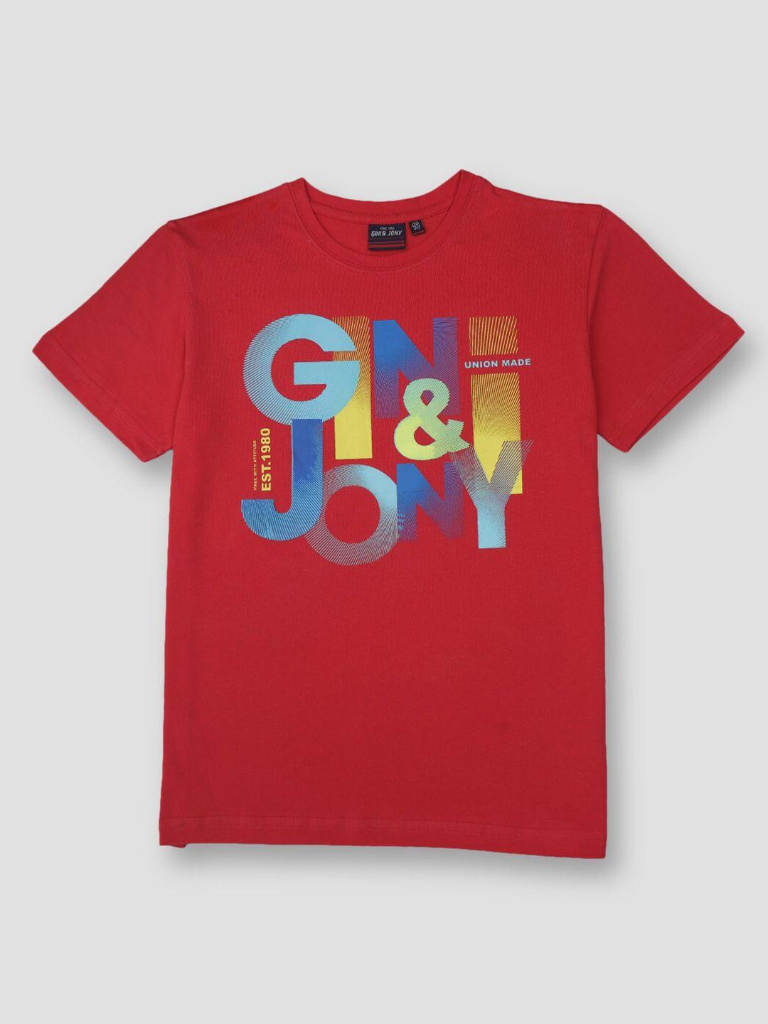 gini and jony infant boys typography printed round neck cotton t-shirt
