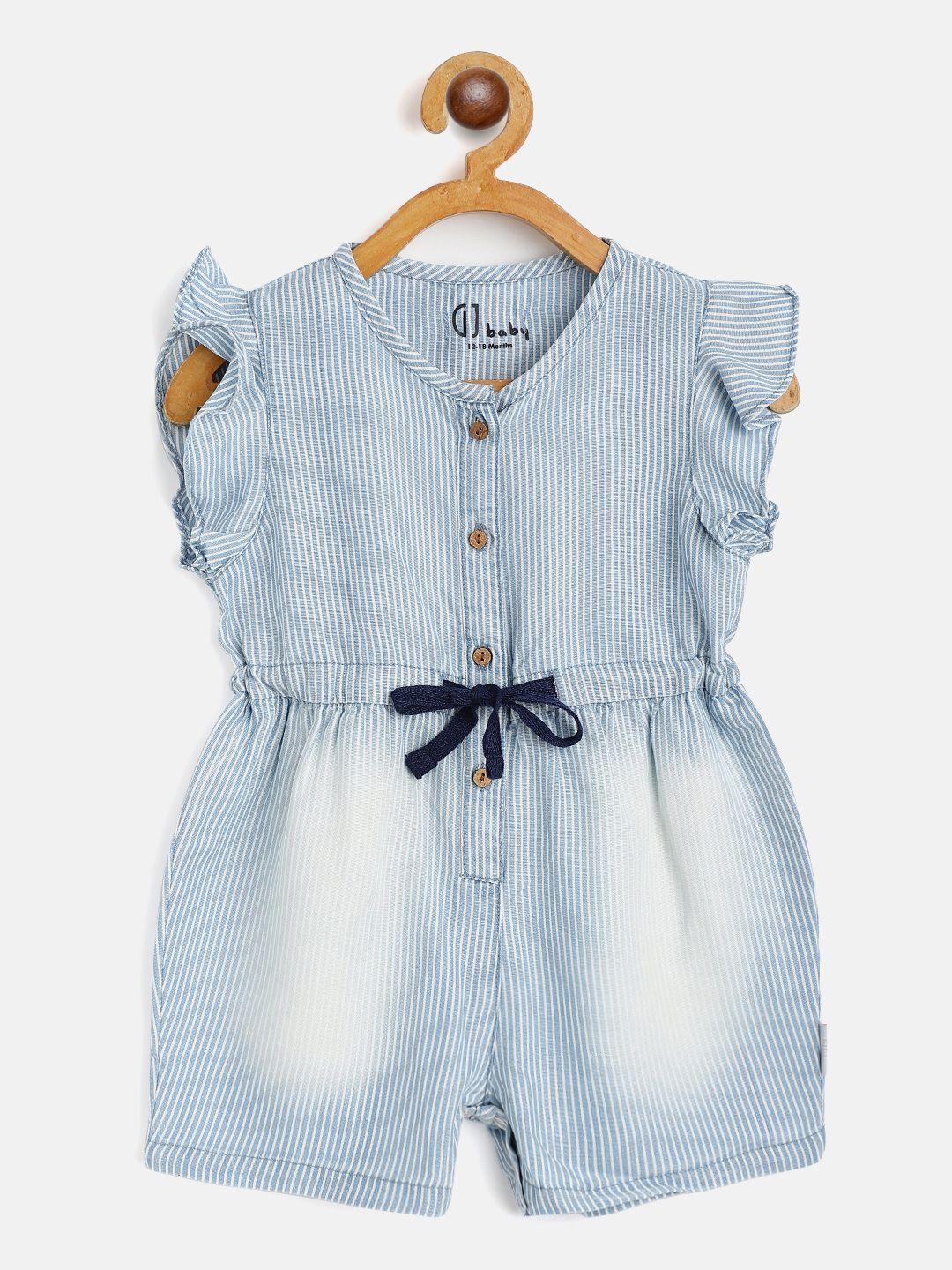 gini and jony infant girls blue & white striped rompers