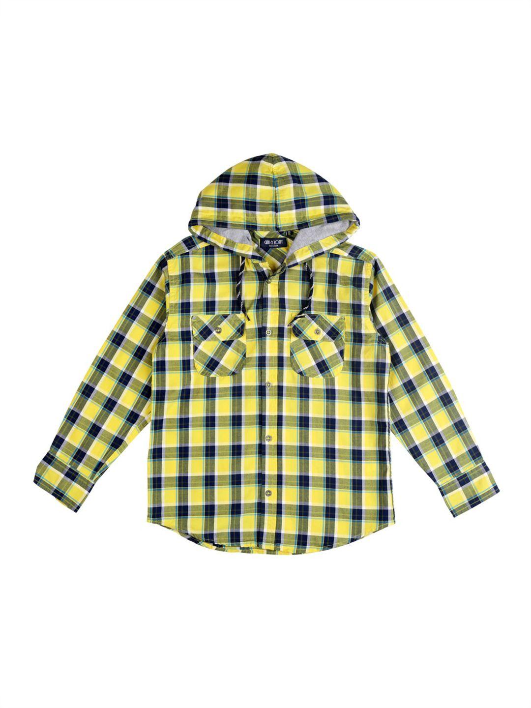 gini and jony infants boys hooded gingham checks cotton casual shirt