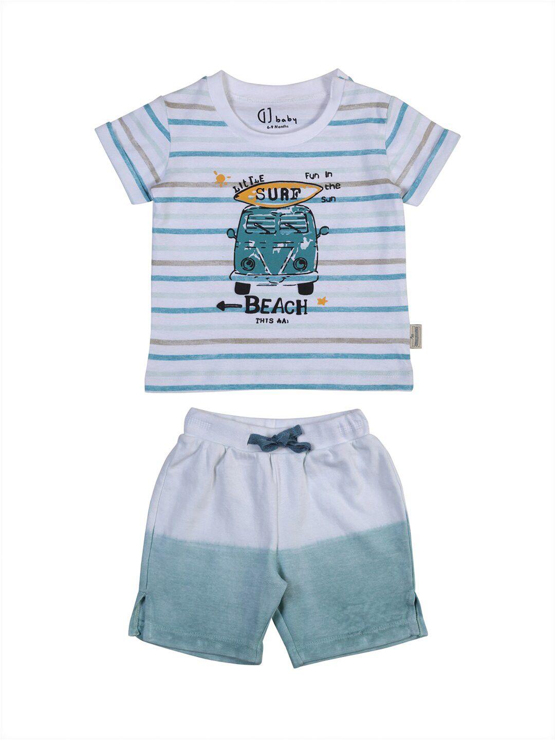 gini and jony infants boys white & blue printed t-shirt with short