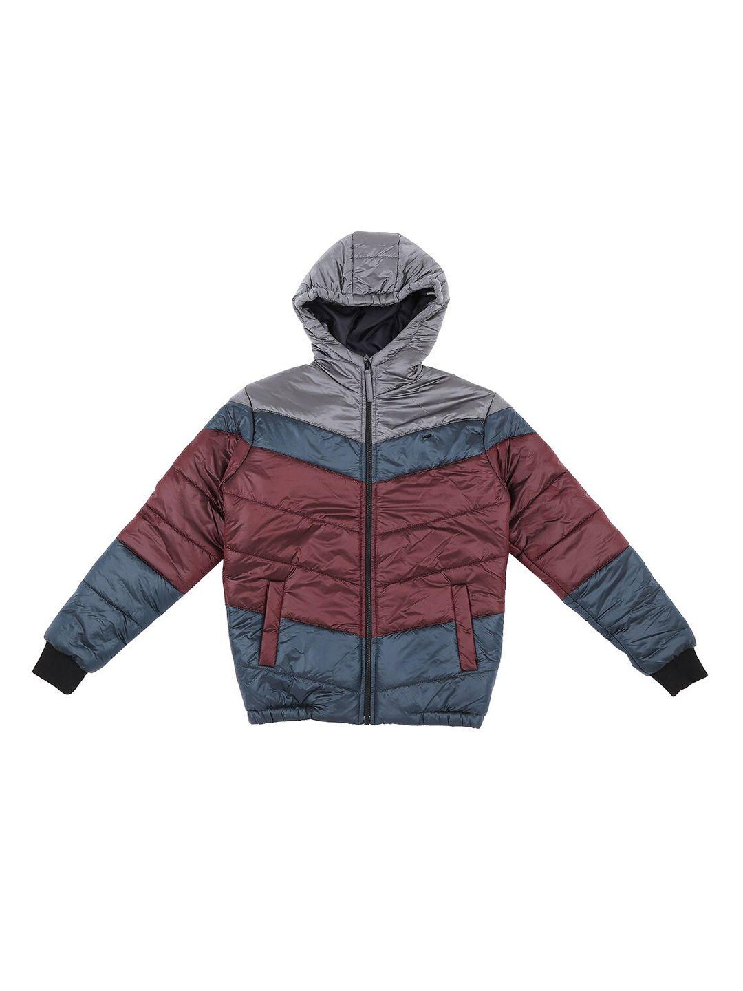 gini and jony kids-boys maroon & grey colourblocked padded jacket