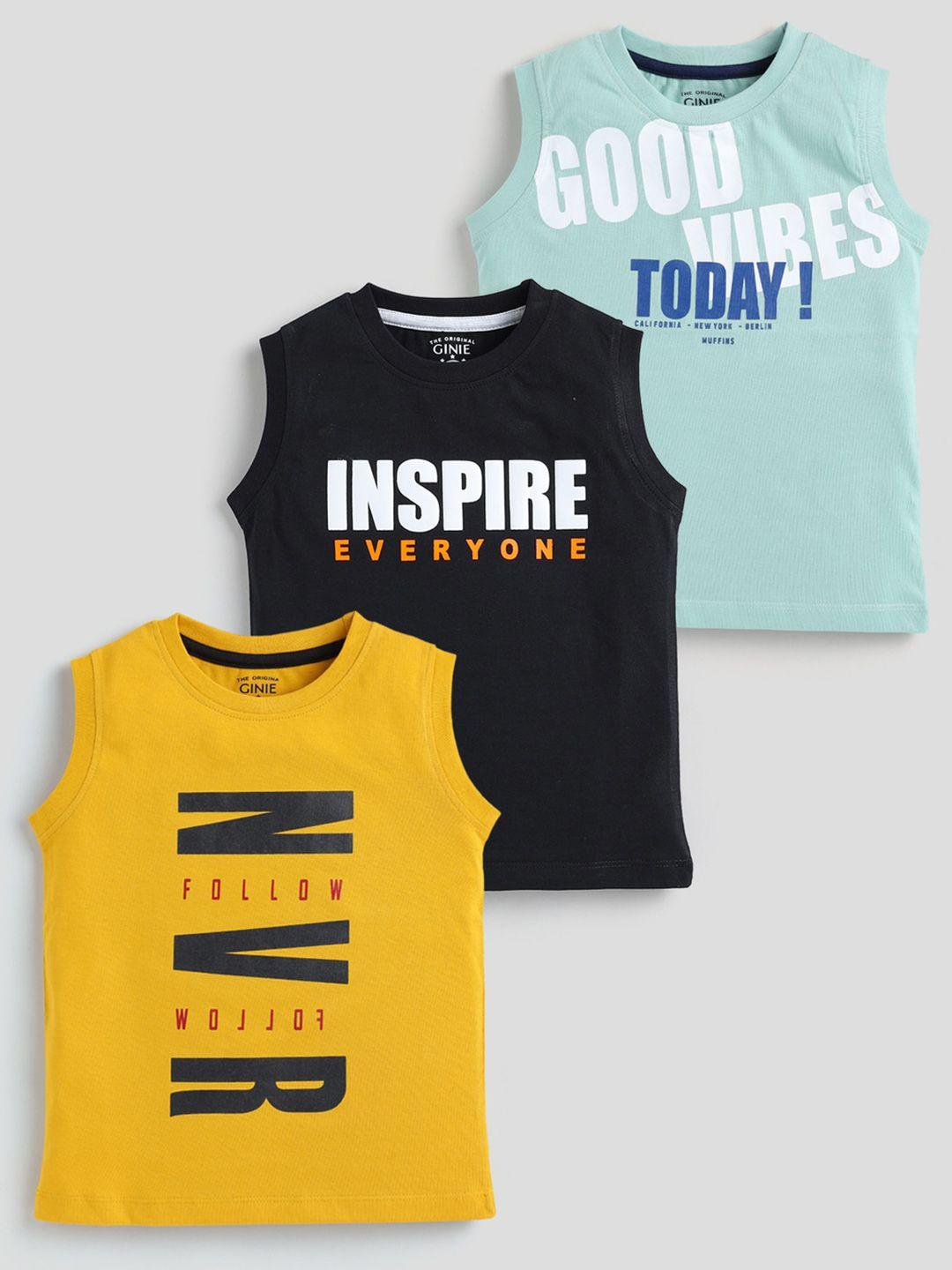 ginie boys pack of 3 typography printed sleeveless cotton t-shirt