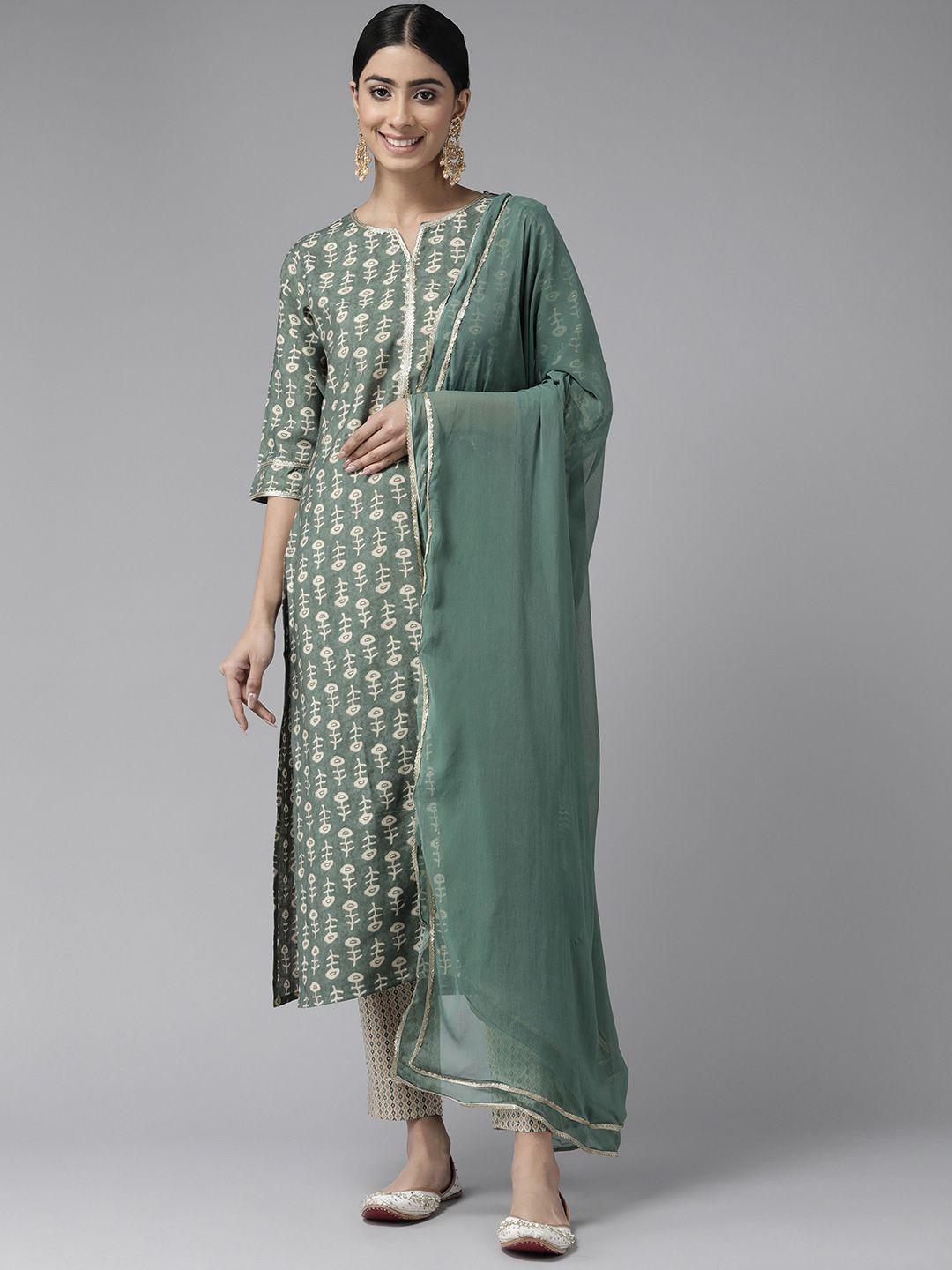 ginni arora label ethnic motifs printed chanderi silk kurta with trousers & dupatta